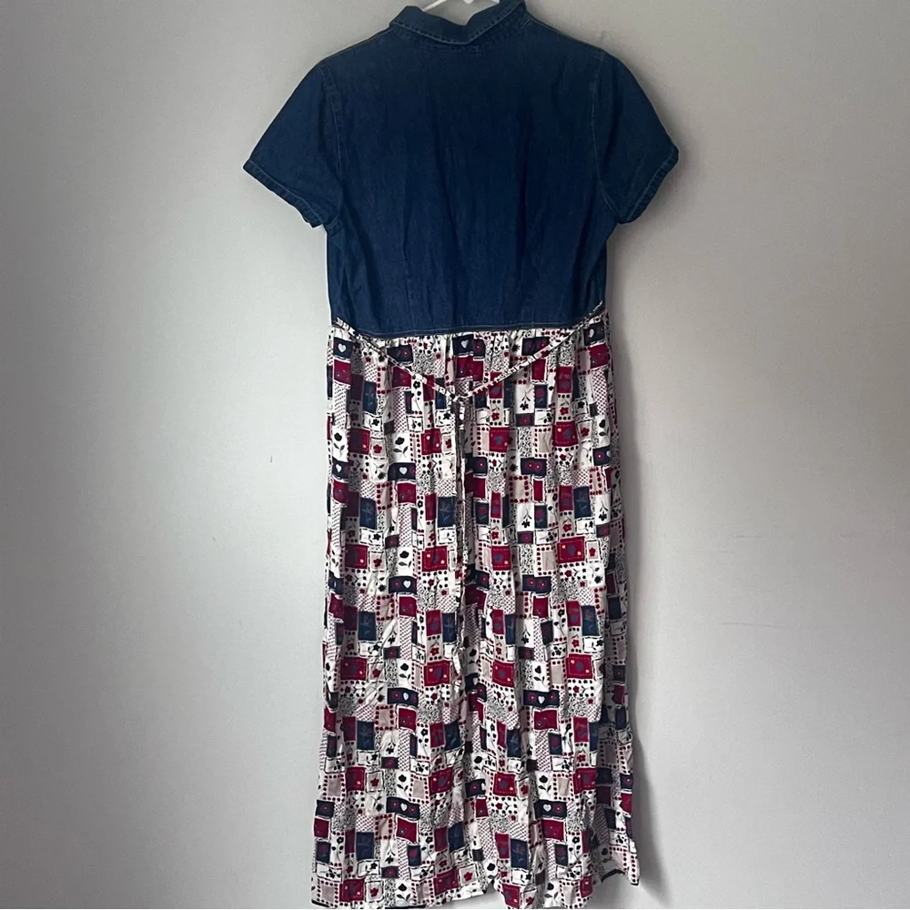 Vintage 90s Denim Patchwork Midi Dress | Cottagecore Western Prairie Style 🔲 - Picture 6 of 6